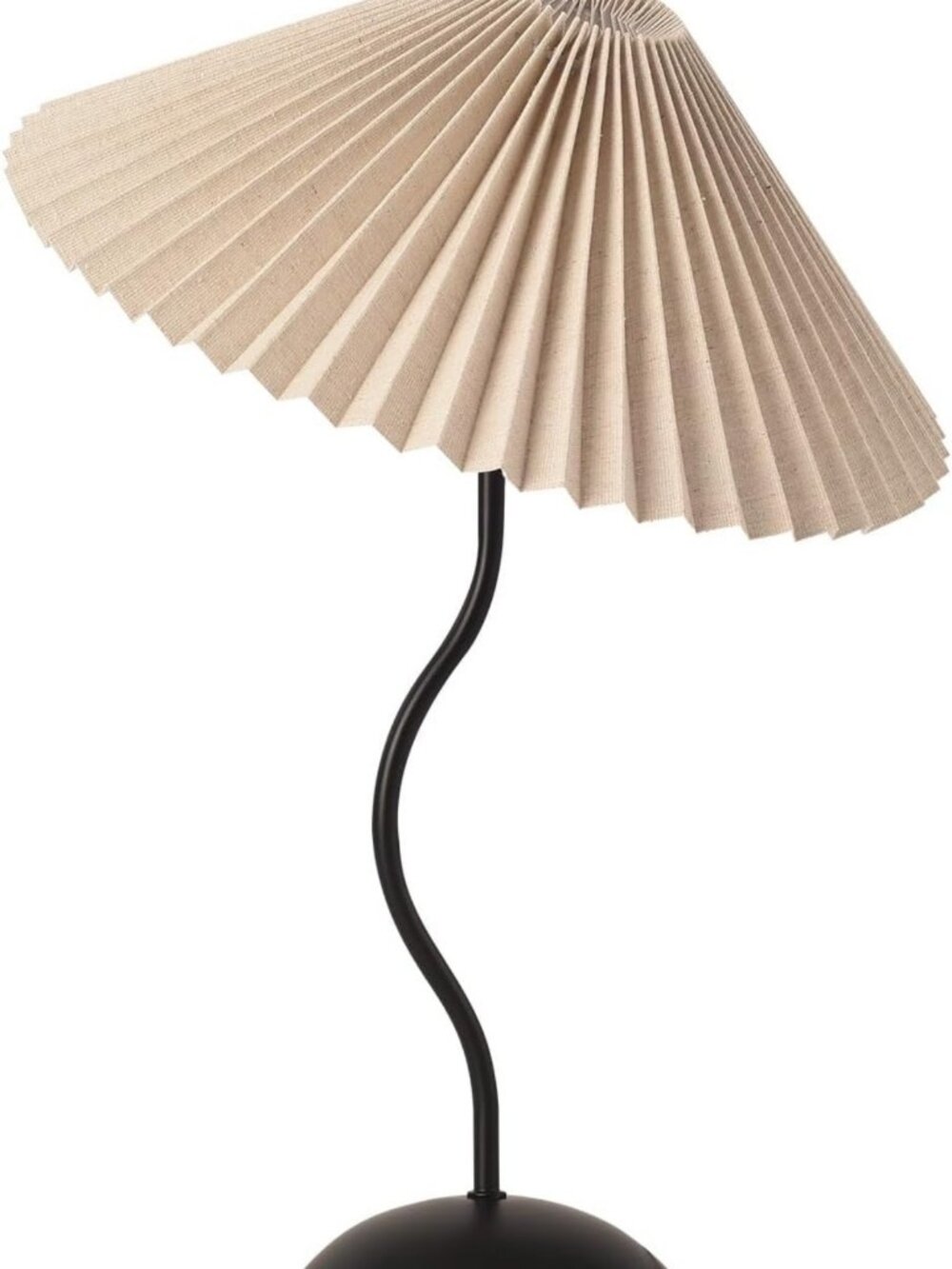 Small Pleated Nightstand Lamp with Beige Shade & Black Base - Modern Mini Decor